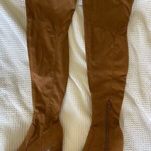 Brown Suede Thigh High Block Heel Over the Knee Boots Size 9M